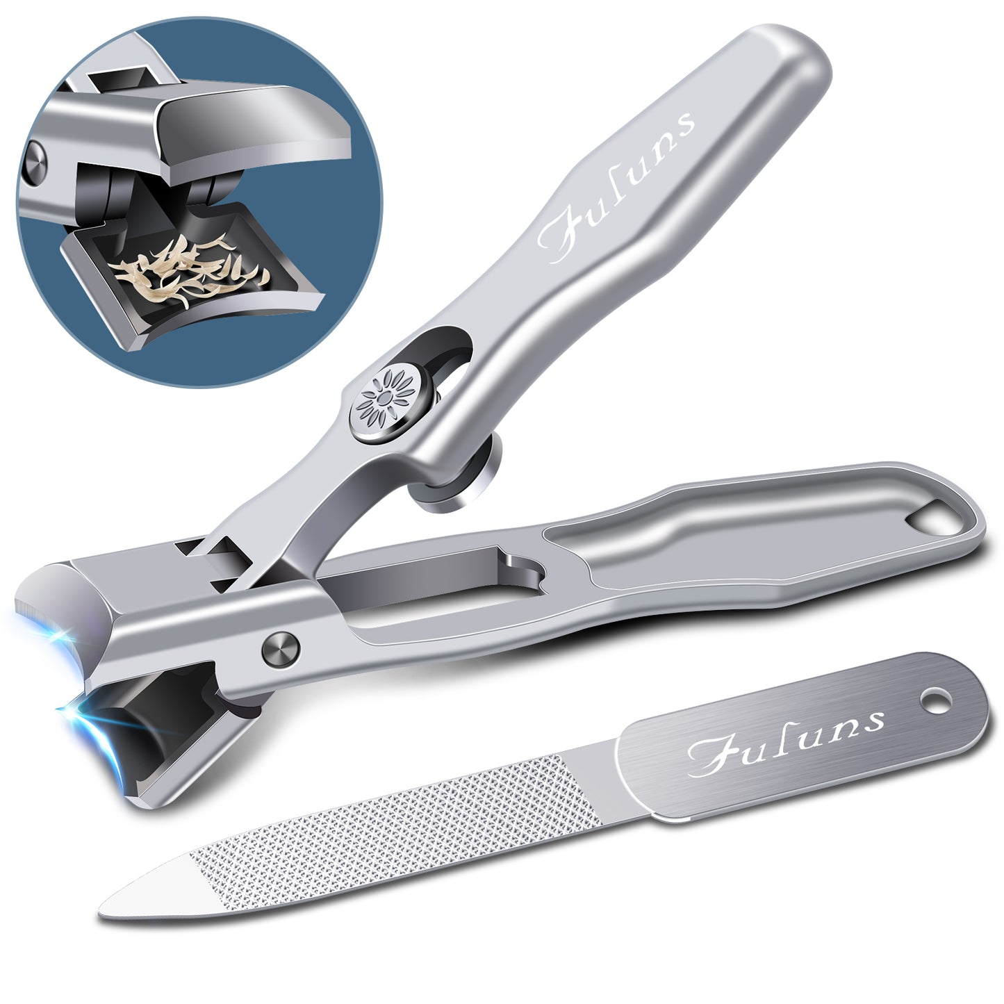 FULUNS Nail Clippers for Men Thick Nails - Professional Extra Large Heavy Duty Toe Nail Clippers for Seniors, Fingernail Cutters Long Handle with Catcher