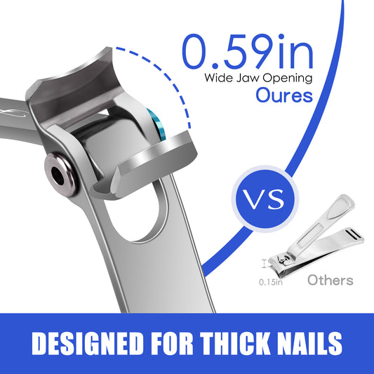 FULUNS Nail Clippers for Thick Nails, Wide Jaw Opening Heavy Duty Fingernail Clippers for Men, Seniors
