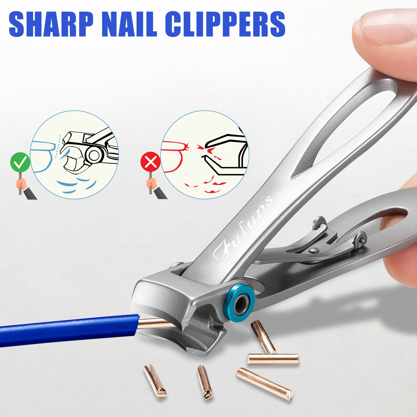FULUNS Nail Clippers for Thick Nails, Wide Jaw Opening Heavy Duty Fingernail Clippers for Men, Seniors