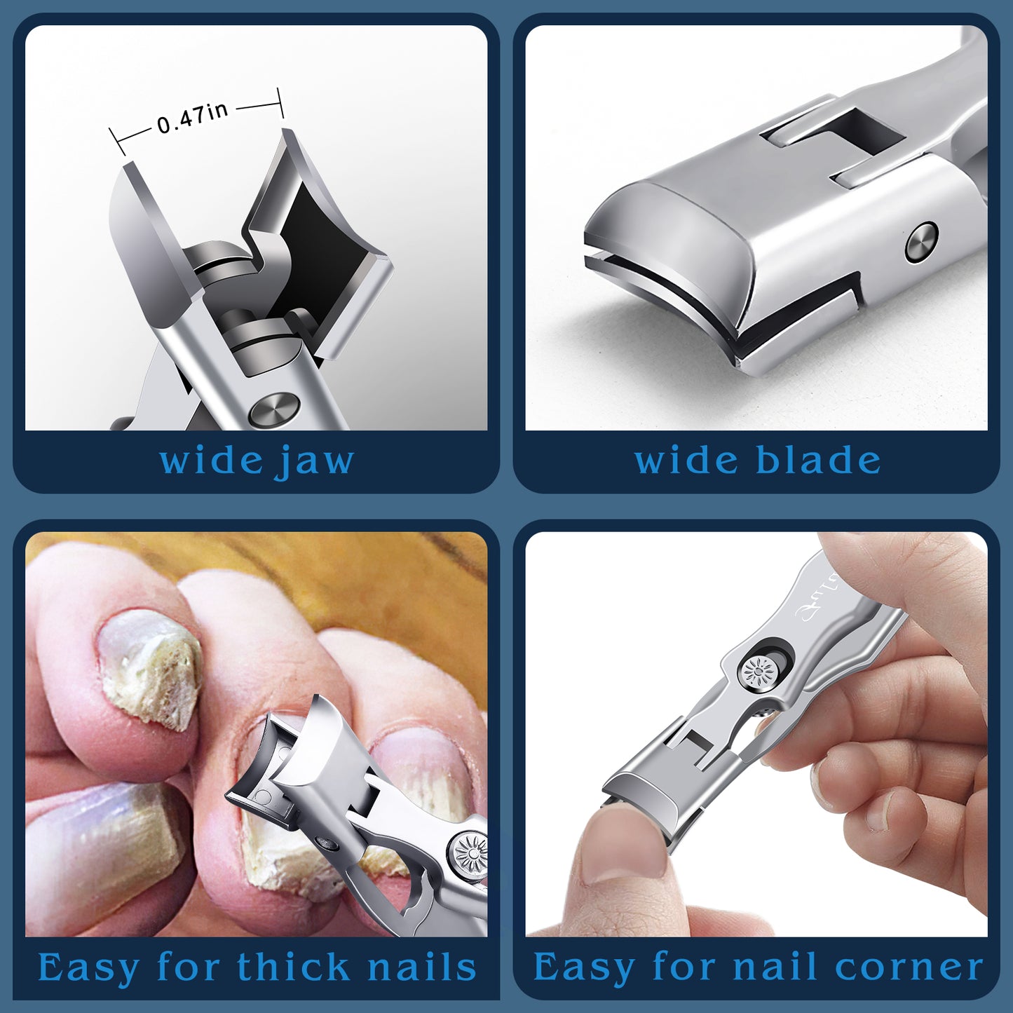 FULUNS Nail Clippers for Men Thick Nails - Professional Extra Large Heavy Duty Toe Nail Clippers for Seniors, Fingernail Cutters Long Handle with Catcher
