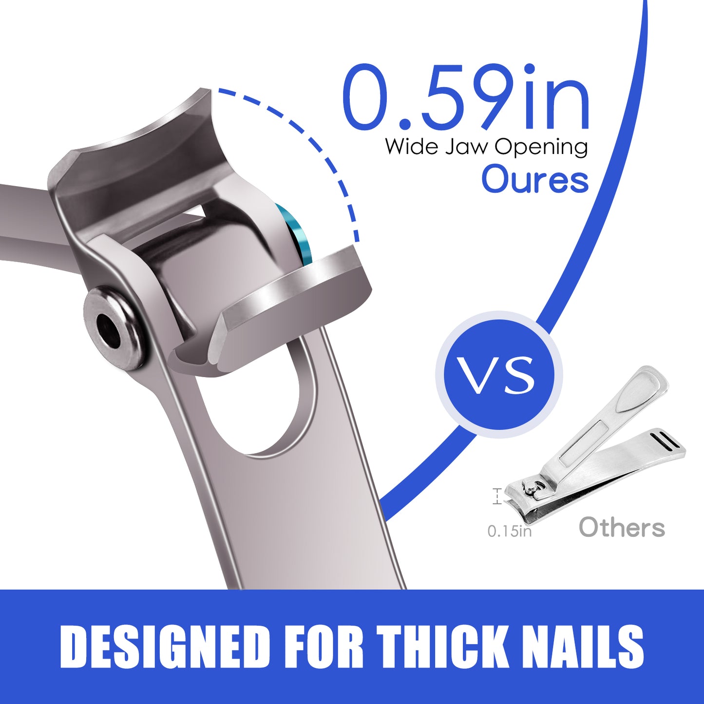 Toe Nail Clippers Adult - Nail Clippers for Thick Nails with Oversized Wide Jaw Opening 15mm,Heavy Duty Toe Nail Clippers, Men and Seniors - by WEKEY