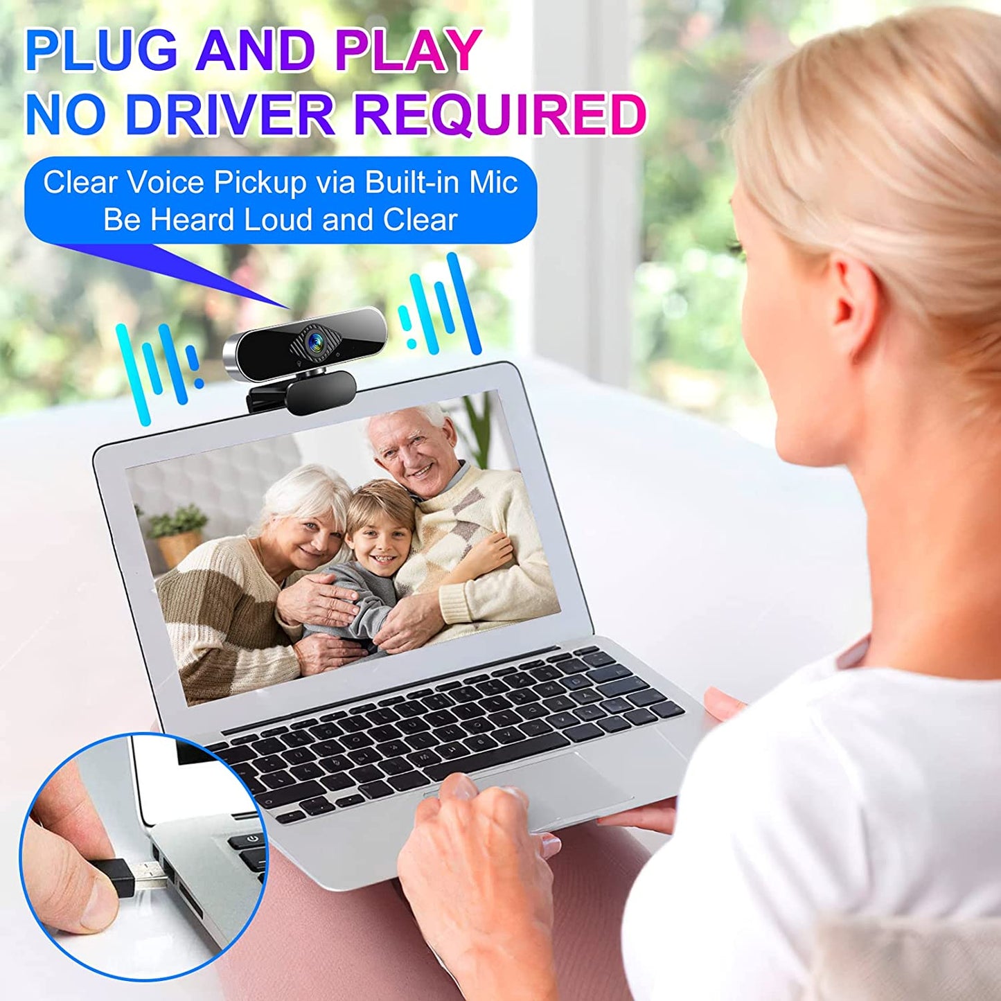 1080P HD Webcam with Microphone, Computer USB Web Camera at 1080P/30fps, 100 Wide Angles View, Plug and Play, Works with Skype, Zoom, FaceTime, Hangouts, PC/Mac/Laptop/MacBook/Tablet by FUMAX