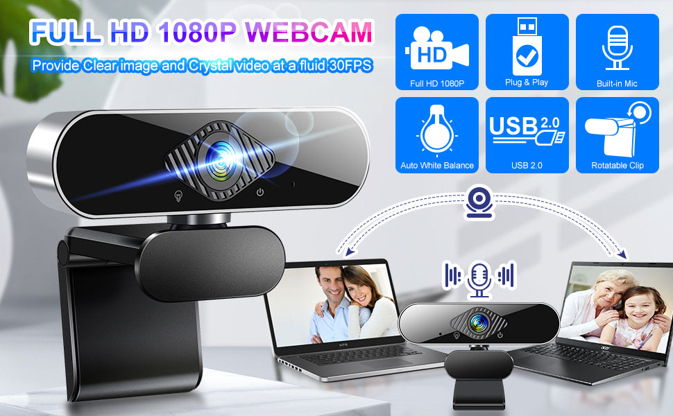  Webcam 1080p HD Cámara de computadora - Micrófono