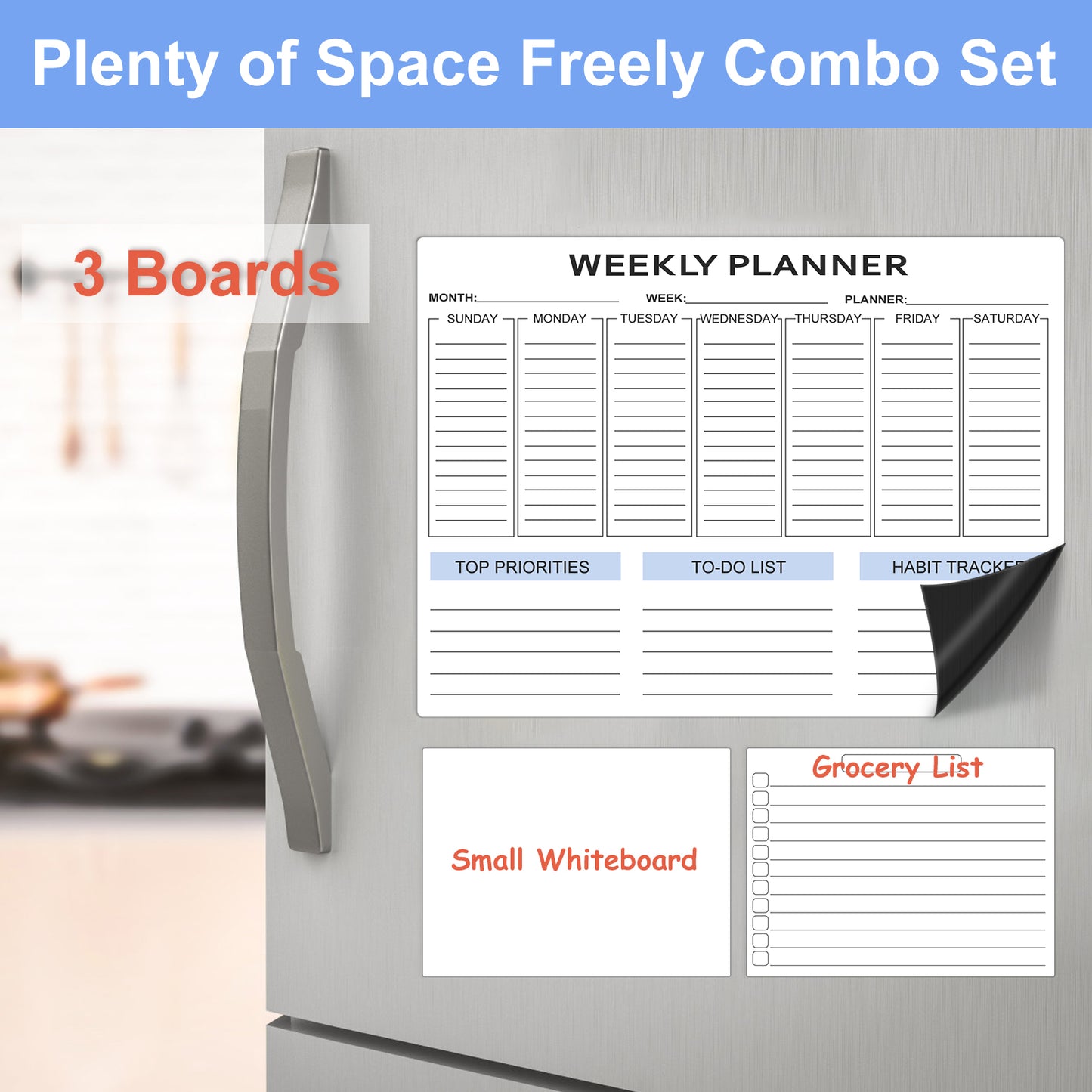 Magnetic Dry Erase Weekly Planner Calendar for Fridge, 15.6x11.6" Whiteboard Organizer for Refrigerator, 4 Fine Tip Markers & Large Eraser & Star icons Included, Stain Resistant