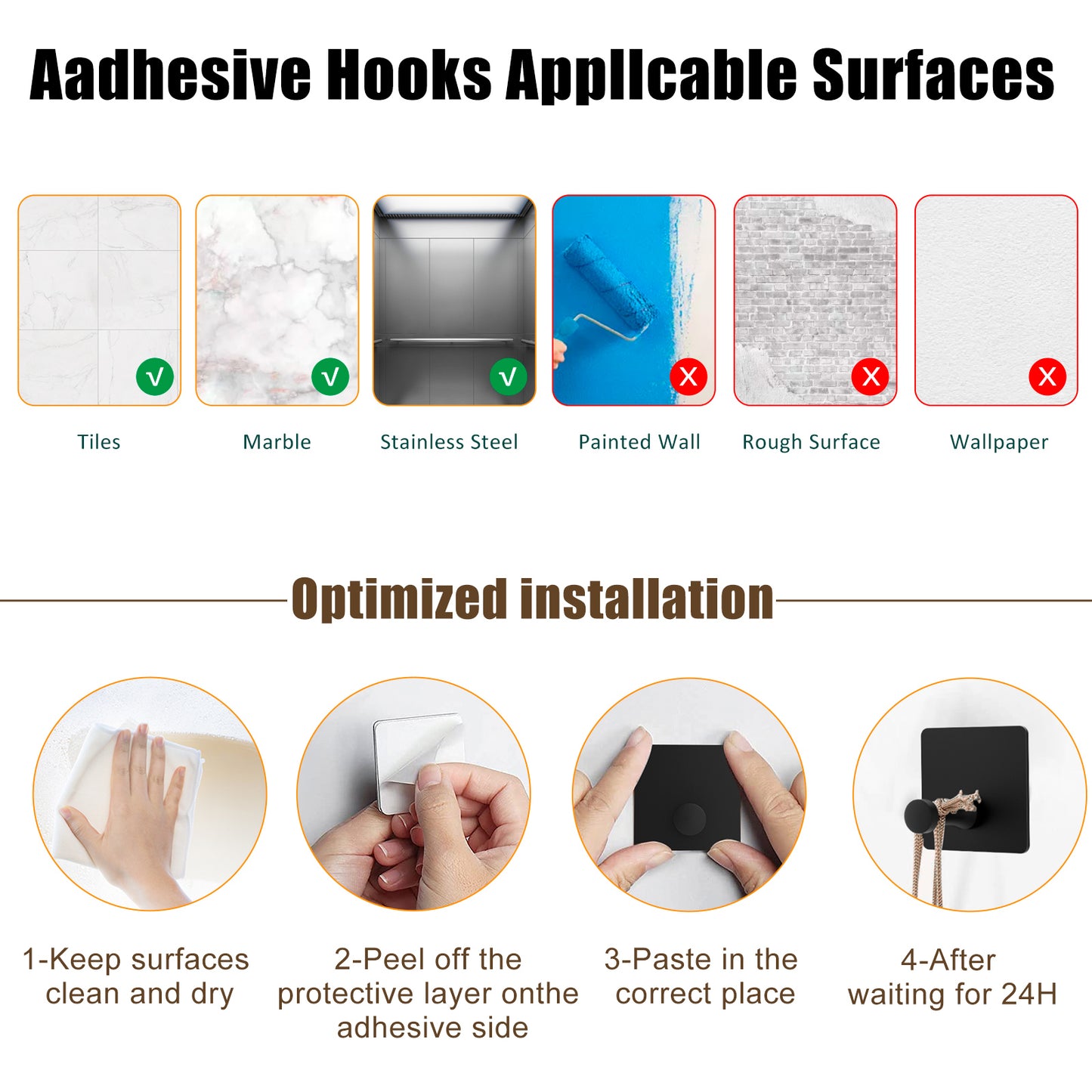 Adhesive Hooks, Matte White Adhesive Double Wall Hooks Heavy Duty Self  Adhesive Hooks Waterproof Kitchen Bathroom Shower Sticky Wall Hooks for  Towel
